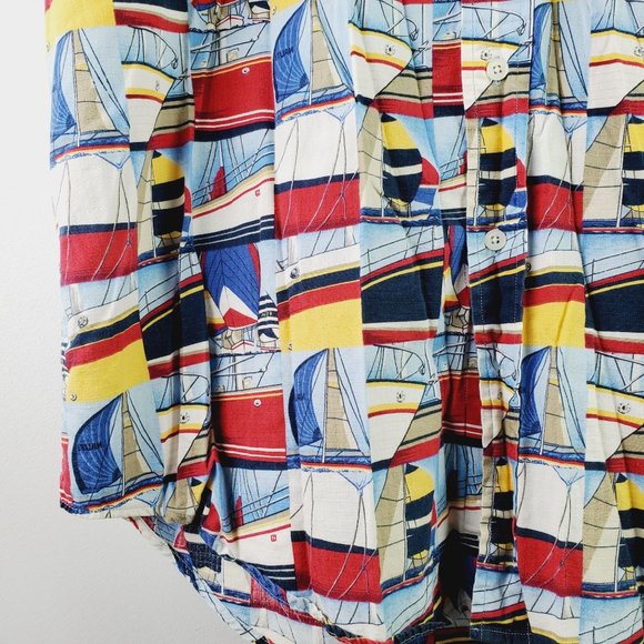 Nautica Sail Boat Sailing Short Sleeve Button Down Shirt Sz L - Picture 4 of 6